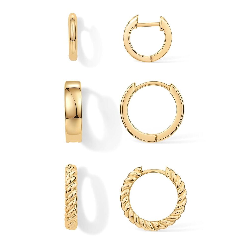 18K Yellow Gold Plated 925 Sterling Silver Posts 4 Pairs Small Hoop